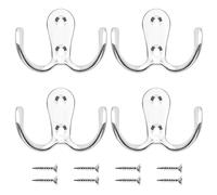LICQIC Double Prong Robe Hooks, Dual Coat Door Hooks, Double Hook for Hanging Robe, Towel, Coat, Bag, Hat (Silver, 4 Pcs)