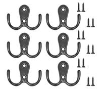 LICQIC Double Prong Robe Hooks, Dual Coat Door Hooks, Double Hook for Hanging Robe, Towel, Coat, Bag, Hat (Black, 6 Pcs)