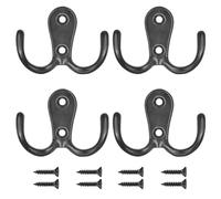 LICQIC Double Prong Robe Hooks, Dual Coat Door Hooks, Double Hook for Hanging Robe, Towel, Coat, Bag, Hat (Black, 4 Pcs)