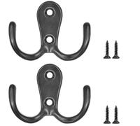 LICQIC Double Prong Robe Hooks, Dual Coat Door Hooks, Double Hook for Hanging Robe, Towel, Coat, Bag, Hat (Black, 2 Pcs)