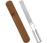LICQIC Professional Stainless Steel Double Sided Nail File, Heavy Duty Reusable Nail File with Genuine Leather Cover for Natural Nails, Great for Home Salon or Travelling (1 PCS, L)