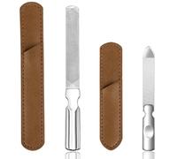 LICQIC Professional Stainless Steel Double Sided Nail File, Heavy Duty Reusable Nail File with Genuine Leather Cover for Natural Nails, Great for Home Salon or Travelling (2 PCS, S+L)