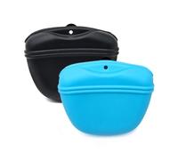 LICQIC Silicone Dog Food Bags, Magnetic Silicone Dog Food Bags for Taking Pets for Walking and Outdoor Training (2Pcs, Black + Sky Blue)