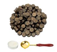 LICQIC Sealing Wax Beads Set, 100 Pcs Wax Seal Beads with 1 Pcs Tea Candles and 1 Pcs Wax Melting Spoon for Wax Stamp Sealing, Dark Brown
