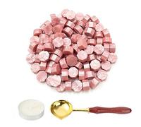 LICQIC Sealing Wax Beads Set, 100 Pcs Wax Seal Beads with 1 Pcs Tea Candles and 1 Pcs Wax Melting Spoon for Wax Stamp Sealing, Rose Gold