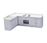 Licsaliwe 1:12 Scale Dollhouse Kitchen Set, 4Pcs Wooden Stove Sink Cabinet for Miniature House Pretend Play(White)