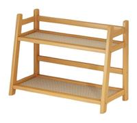 Licsaliwe 2-Layer Bamboo Coffee Cup Holder, Counter Shelf with Ventilation Holes for Home Office Cafe