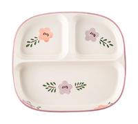 Licsaliwe 3-Compartment Divided Ceramic Plates, 8.3x7.3 Inch Square Portion Control Dishes with Floral Pattern for Adults Kids