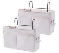 Licsaliwe Bedside Pocket Storage Bag, 2Pcs Bed Caddy Hanging Organizer, Bedside Hanging Storage Basket with 2 Pockets for Bedroom, Office, Rv and More/11x4x8
