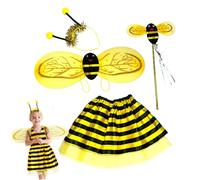Licsaliwe Bee Suit for Kids Bee Costume Kids, 4PCS/Set Costume Set Includes Yellow Wing, Striped Skirt, Antenna Headband & Wand for Halloween Cosplay, Festivals