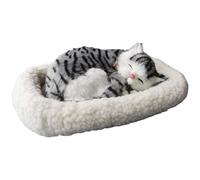 Licsaliwe Breathing Stuffed Cat Plush Toy, Realistic Sleeping Motion with Interactive Pad for Desk Decor, No Battery, Grey