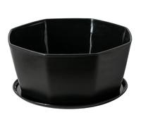Licsaliwe Ceramic Succulent Pots with Drainage, 8Inch Shallow Bonsai Planter with Bamboo Tray (Black)