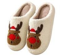 Licsaliwe Christmas Reindeer Slippers EUR 43/44, Warm Cozy Plush Non-Slip Indoor Slippers for Men Women(Red)