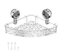 Licsaliwe Corner Suction Cup Shower Caddy, Clear Bathroom Storage Shelf with Drain Holes, Strong Suction Rack for Shower Kitchen Sink, No Drill Organizer