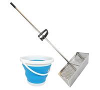 Licsaliwe Detachable Stainless Steel Sand Sifter, Foldable Beach Sifter with Bucket, Portable Sand Flea Rake for Outdoor Hunting