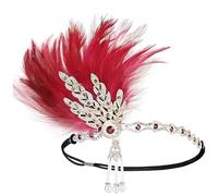 Licsaliwe Flapper Headband, 1920s Headpiece for Women with Crystal and Pearl, Vintage Art Deco Hair Accessory for Jazz Age Party, Halloween, Costume Red