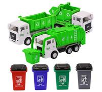 Licsaliwe Garbage Truck Toy, 1 Set with 3 Trash Trucks & 4 Trash Bins, Realistic Educational Interactive Toy for Boys Age 3+