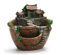 Licsaliwe Garden Pot,Resin Fairy Tale Castle Plant Pots with Drainage Hole,Decorative Multi-layer Flower Planter with 3 Pots for Succulents, Small Plants and Flowers/6.9x6.7x6.3