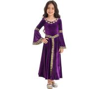 Licsaliwe Girls Renaissance Dress Long Bell Sleeve Vintage Purple Soft Polyester Girls Medieval Dress for Stage Performance, 120cm Medieval