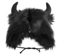Licsaliwe Halloween Buffalo Hat Winter Plush Furry Warm Cow Hat with Horns Soft Earmuff for Halloween Decorations Party Supplies