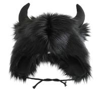 Licsaliwe Halloween Hat Halloween Buffalo Hat Winter Plush Furry Warm Cow with Horns Soft Earmuff for Decorations Party Supplies