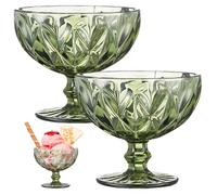 Licsaliwe Ice Cream Bowls 10 Oz, 2PCS Footed Dessert Bowls for Sundae Salad Cocktail (Green)