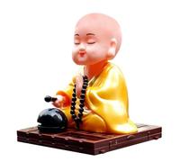 Licsaliwe Little Buddha Statue - Yellow Monk Bobblehead with Solar Powered Nodding Motion, 3.5 Inch Car Ornament for Good Luck and Decoration