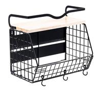 Licsaliwe Magnetic Shelf for Fridge, Fruit and Vegetable Storage and Organizer with Wood Lid, Wire Basket with 4 Hooks for Pantry, Kitchen Countertop