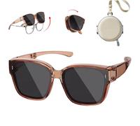 Licsaliwe Over Glasses Sunglasses for Women Men Folding Eyewear Lightweight Sunglasses That Fit Over Glasses UV400 Protection Non Slip Polarized for Driving Brown