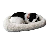 Licsaliwe Realistic Breathing Stuffed Dog on Pad, Interactive Sleeping Puppy Plush Battery Operated for Kids Children, White