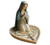 Licsaliwe Rosary Holder, Elegant Resin Blessed Mother Mary Statue for Prayer Catholic Religious Home Decor & Present Compact Desktop Altar Statue