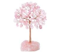 Licsaliwe Rose Quartz Crystal Tree, 4.7 Inch Copper Wire Wrapped Gemstone Stone Decor with Customizable Branches for Desk, Office