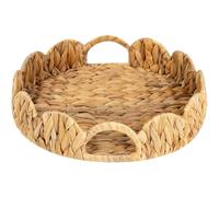 Licsaliwe Scalloped Basket, Water Hyacinth Woven Basket Trays, 12 Inch Round Rattan Serving Tray with Handle for Dining Table, Vanity, Bedroom, Kitchen