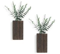 Licsaliwe Wall Planter, 2PCS Wooden Hanging Vase with Artificial Eucalyptus for Bedroom, Living Room, Office
