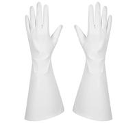 Licsaliwe White Gauntlet Gloves, 15 Inch Long PU Leather Gloves with Flared Sleeve, Unisex for Cosplay and Costume
