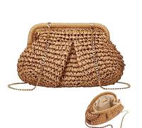 Licsaliwe Women's Straw Purse, Raffia Crossbody Bag with Woven Design, Beach Shoulder Bag for Wedding, Party, Summer/Khaki