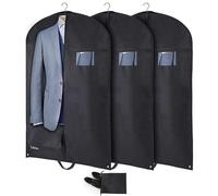 Lictin 100 x 60cm Breathable Garment Bag With PVC Transparent Window - Suit Protector Carrier for Wardrobe and Travel, Includes Shoe Cover (Black, 3 Pcs)