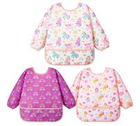 Lictin 3 Pcs Baby Bibs for Boy or Girl,Long Sleeve Bib,Waterproof Bibs for Toddlers,Adjustable Closure Baby Smock,6-24 Months