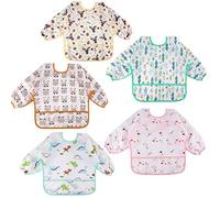 Lictin Baby Bibs with Sleeves, 5 Pcs Waterproof Long Sleeve Bib Unisex Feeding Bibs Apron for Infant Toddler 0-24 Months