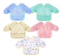 Lictin Baby Feeding Bibs with Sleeves - 5pcs Feeding Bibs Apron Waterproof, Baby Bib with Long Sleeves, Weaning Bib for Unisex Toddler (0-2 Years)