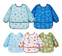 Lictin Bibs with Sleeves, 5 Pcs EVA Unisex Feeding Baby Bibs, Waterproof Long Sleeve Bib Apron Lovely Cute Cartoon Bibs for Infant Toddler 0-24 Months