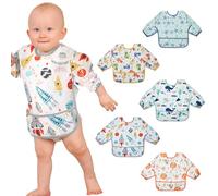 Lictin Bibs with Sleeves, 5 Pcs EVA Unisex Feeding Baby Bibs, Waterproof Long Sleeve Bib Apron Lovely Cute Cartoon Bibs for Infant Toddler 0-24 Months