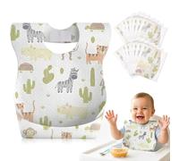Lictin Disposable Bibs Baby - 50 pcs Individually Wrapped, Baby Weaning Bib with Food Catcher Pocket, Soft, Waterproof, Convenient, Adjustable, for BLW,for Indoor and Outdoor Traveling