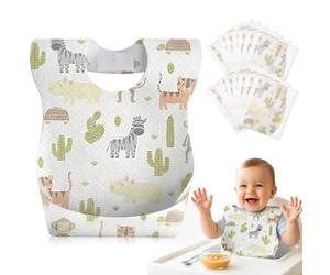 Lictin Disposable Bibs Baby - 50 pcs Individually Wrapped, Baby Weaning Bib with Food Catcher Pocket, Soft, Waterproof, Convenient, Adjustable, for BLW,for Indoor and Outdoor Traveling