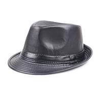 Licus Men Women Classic PU Leather Fedora Trilby Gangster Gentleman Hat Sun Jazz Cap (Black)