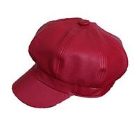Licus Women PU Leather Newsboy Cabbie Peaked Beret Cap Vintage Baker Boy Visor Hat Wine Red