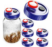 Lid for growing mushrooms in liquid, standard opening, with PTFE membrane and self-sealing injection holes for mushrooms (70 mm, 6 pieces, blue with spray filter, without bottle)
