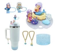 Lid Name Plate Topper for Stanley 40 oz，Including Cup Boot, Silicone Straw Topper Cover Cap, Lid Charms，Cup Chain - Cute Mermaid Decoration Accessories