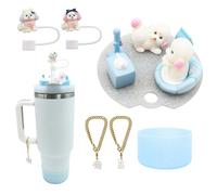 Lid Name Plate Topper for Stanley 40 oz，Including Cup Boot, Silicone Straw Topper Cover Cap, Lid Charms，Cup Chain - Cute Puppy Decoration Accessories