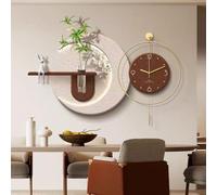 LIDANGUH Creative 3d Sandstone wall Clock art decor with led lights, Wall Sculptures Painting with Glass vase and Fake Plants, Plug-in Power Supply Decor for Living Room(C,130cm/51.2in)